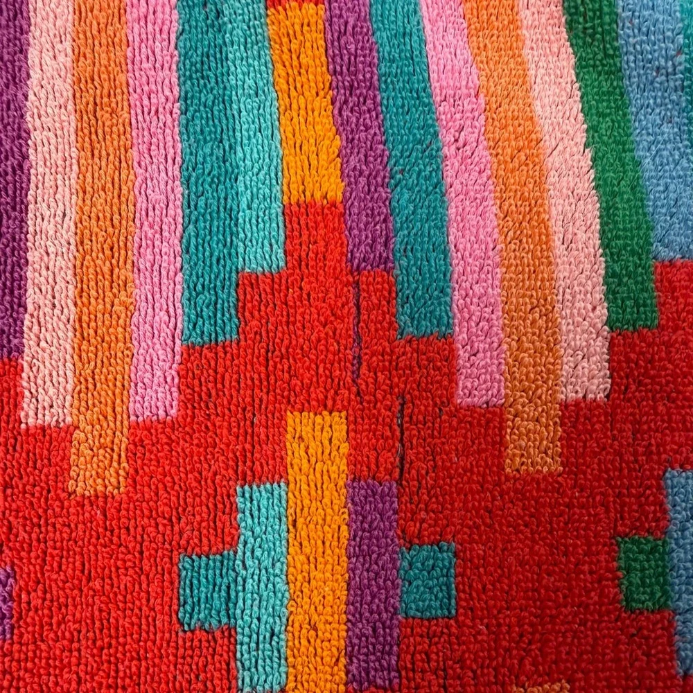 Vtg 70s 80s Royal Terry Bath Towel Southwestern Geometric Red Rainbow Brazil